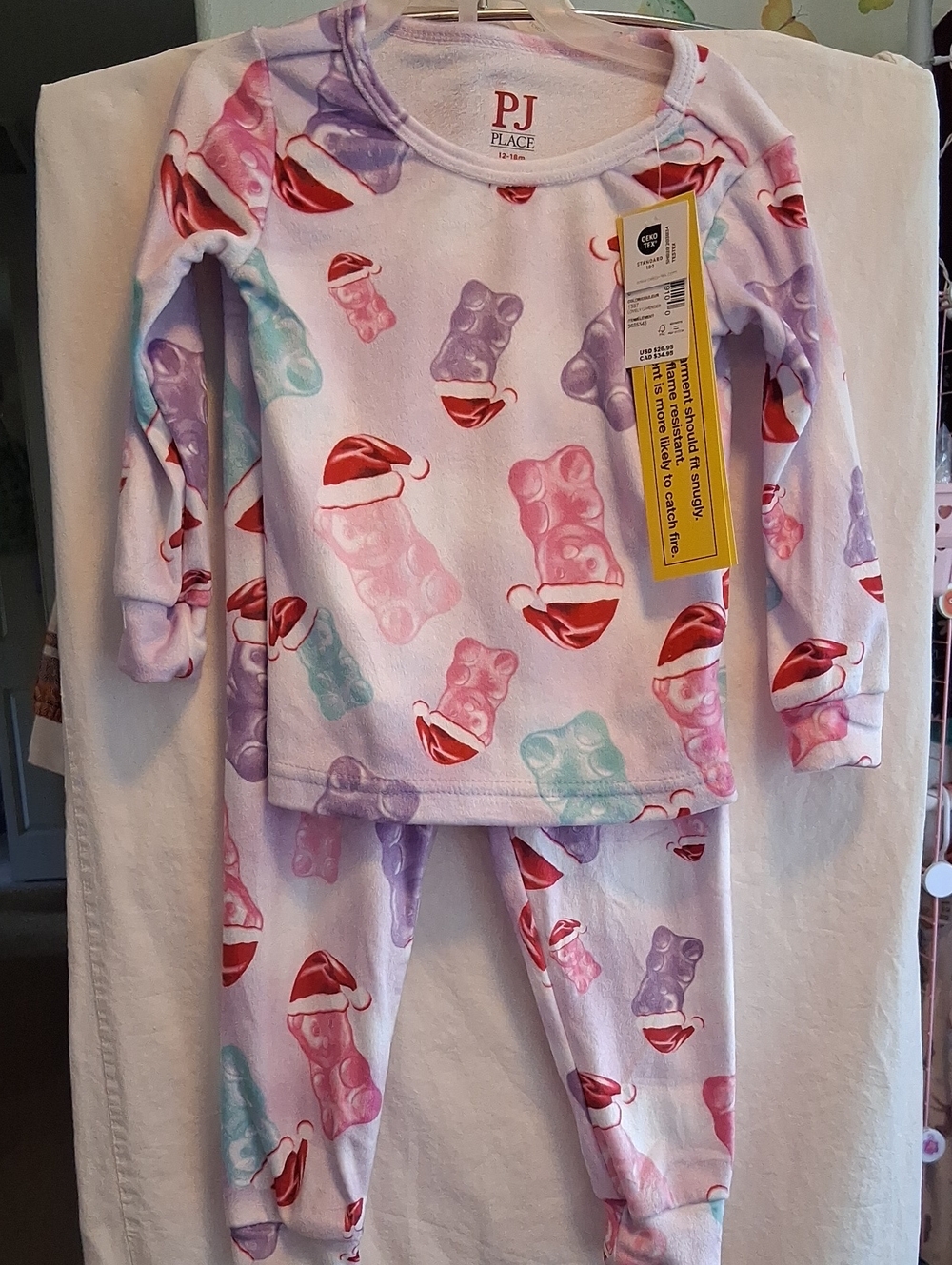 The Children's Place Pastel Pink Gummy Bear Santa Print Pajama Set